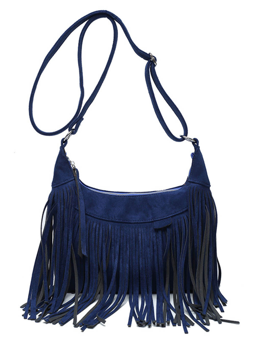 Bohemian Tassel Faux Deerskin Vintage Saddle Bag Navy Blue