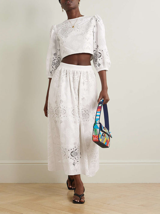 Retro Lace Crochet Embroidered Crop Top