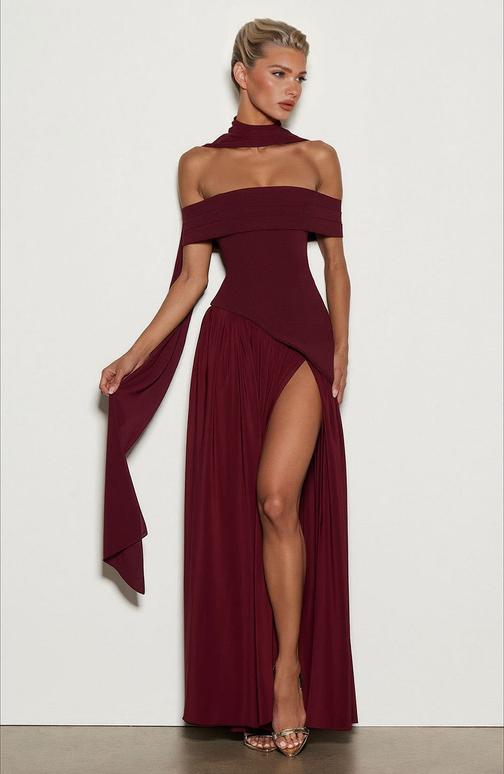 Elegant Off-Shoulder Asymmetric Chiffon Maxi Dress Red