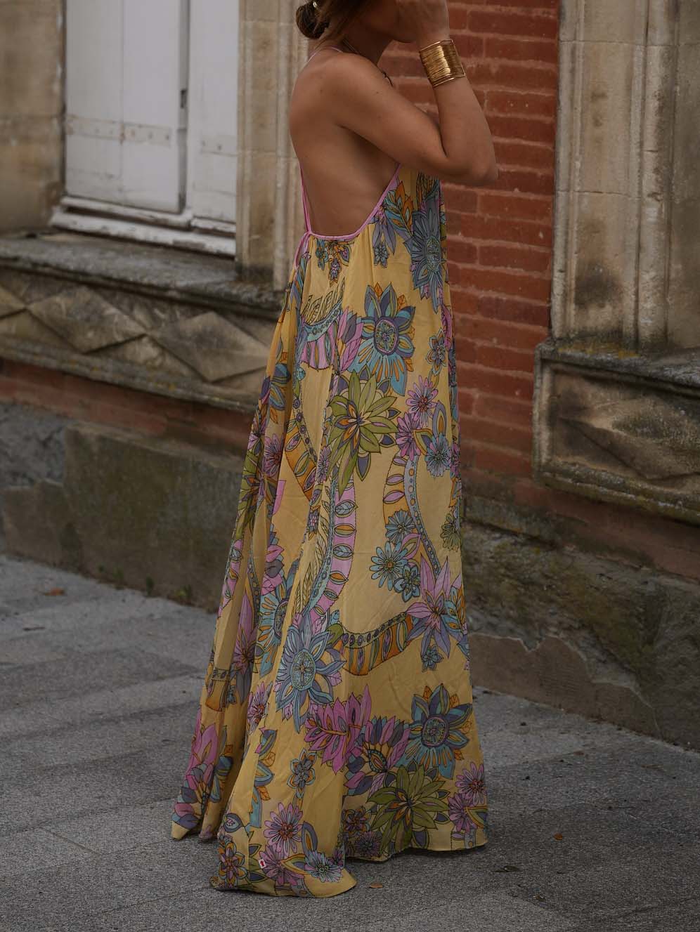 Exquisite Bohemian Print Chiffon Flowy Maxi Dress