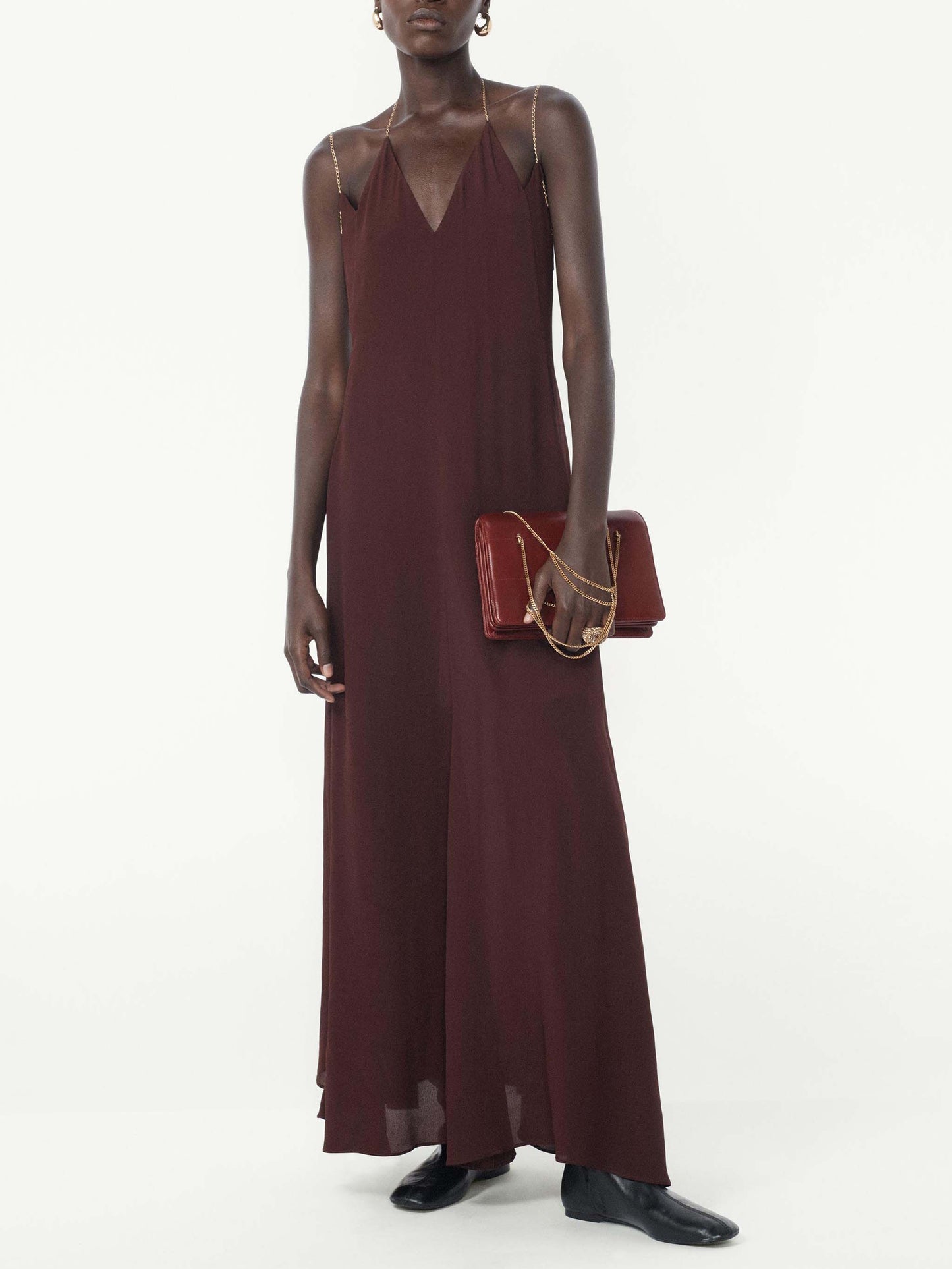 Elegant Chain-Strap Deep V-Neck Maxi Dress