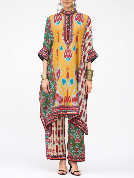 Retro Casual Patchwork Floral Print Loose Straight-Leg Pants