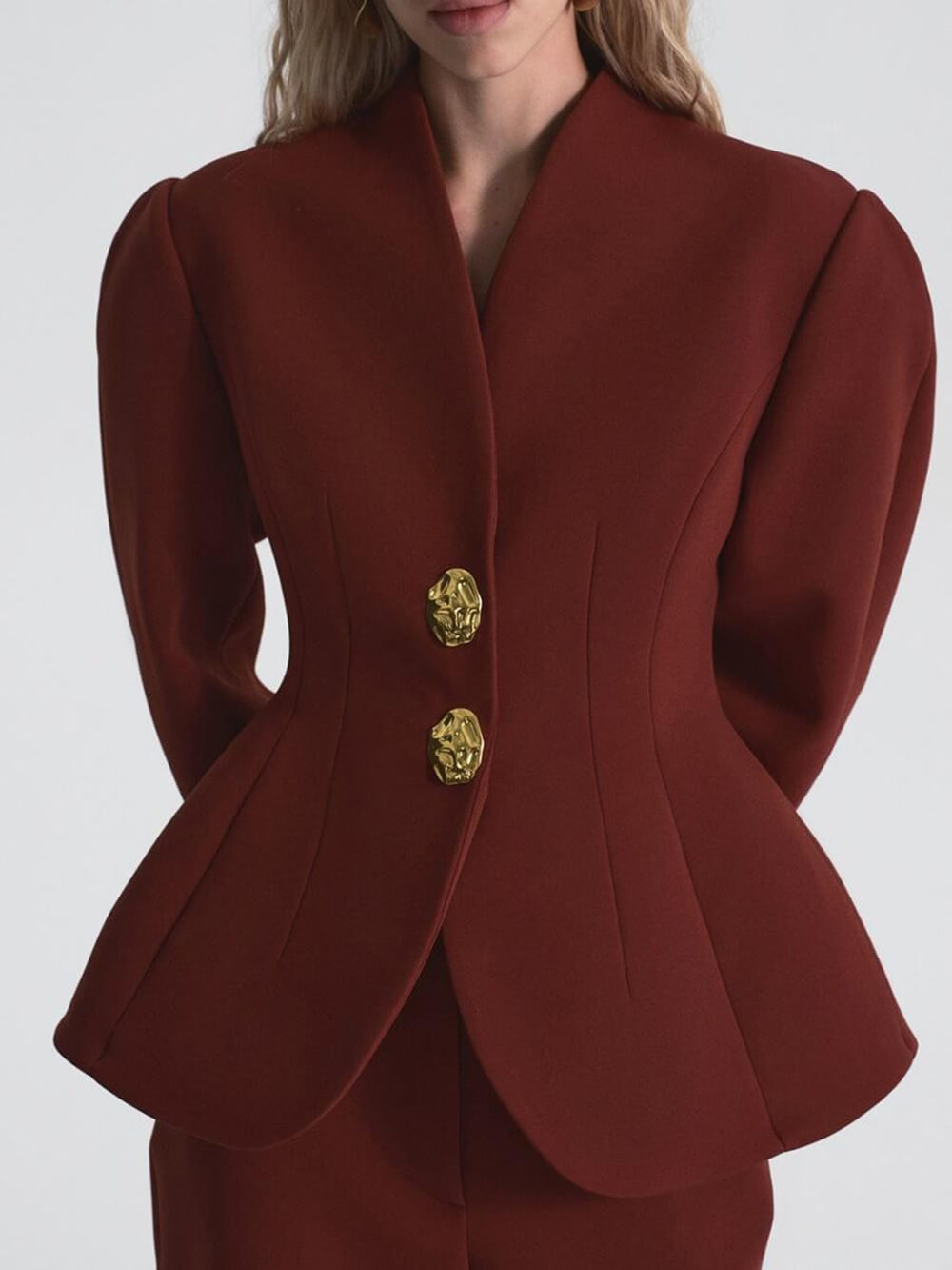 Exquisite Burgundy Peplum Blazer Burgundy