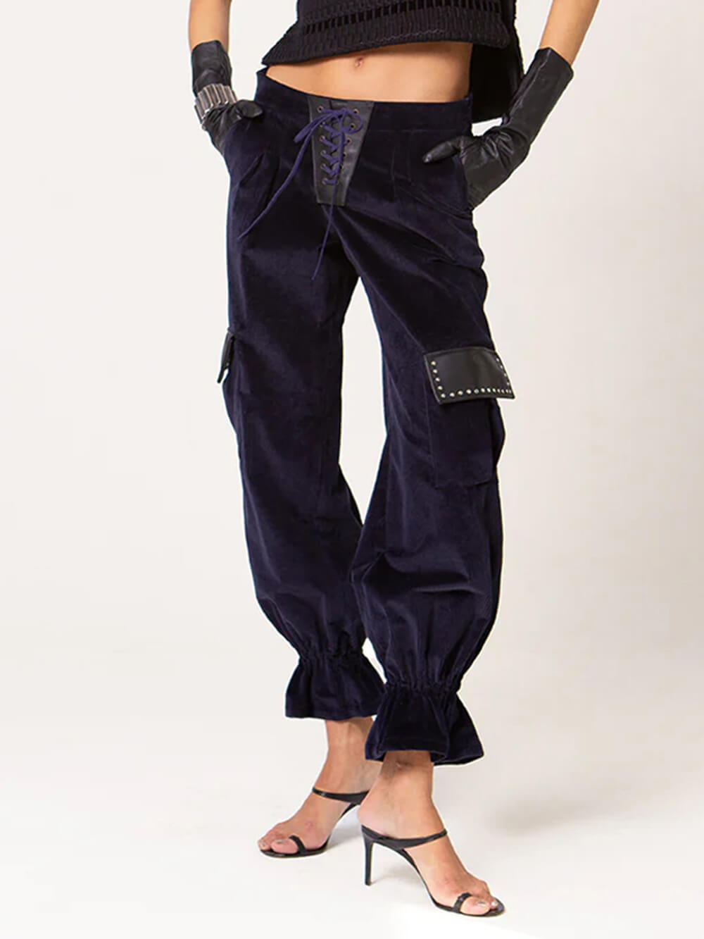 Retro Fashion Ruffled Sleeveless Vest Corduroy Drawstring Tapered Pants Set