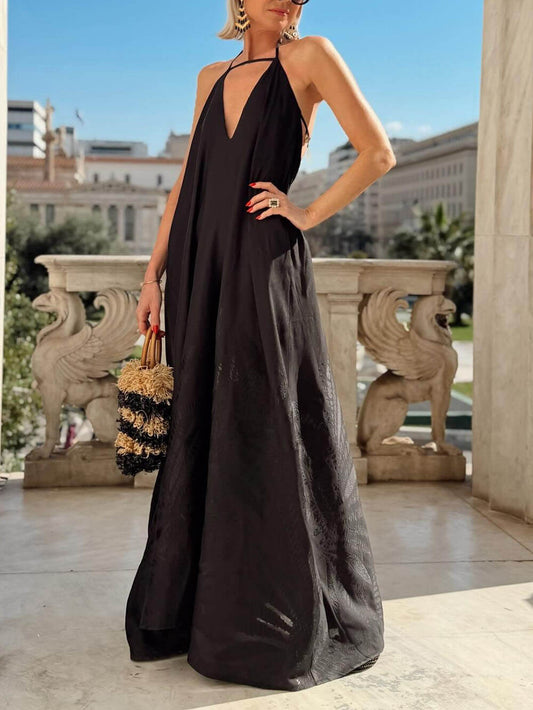 Boho Jacquard Backless Spaghetti Strap Maxi Dress
