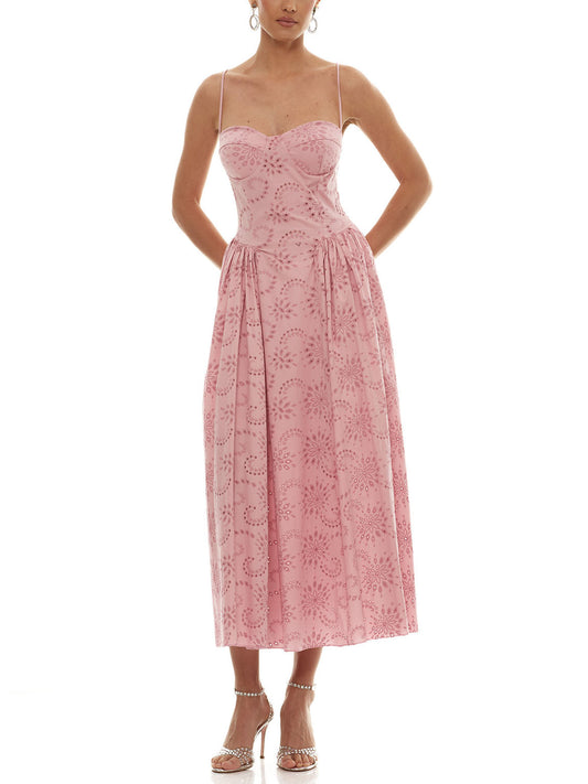 Romantic Embroidered Sweetheart Neck Spaghetti Strap Maxi Dress