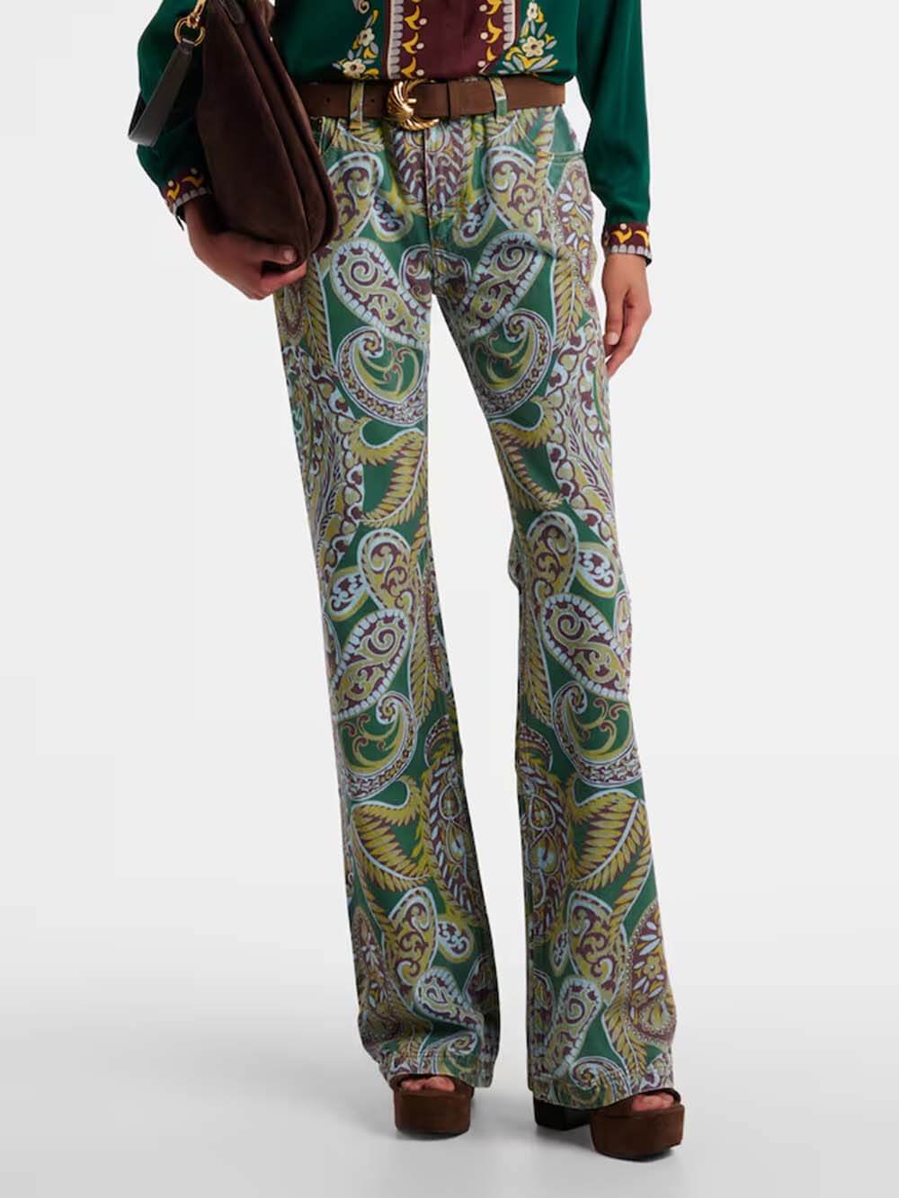 Delicate Floral Pleated Chiffon Blouse High-Waist Straight-Leg Pants Set