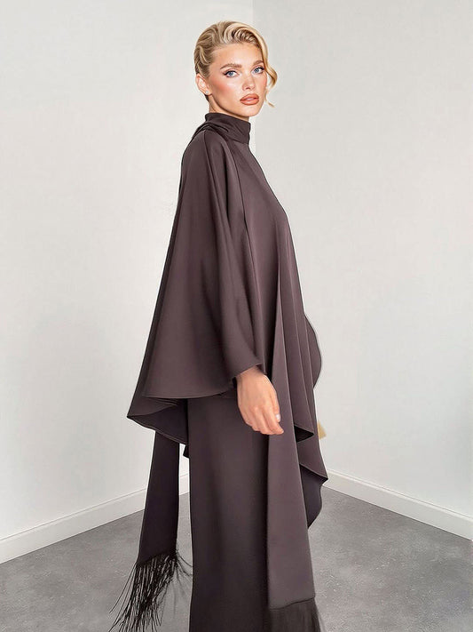 Elegant High-Neck Draped Top And Wide-Leg Pants Set