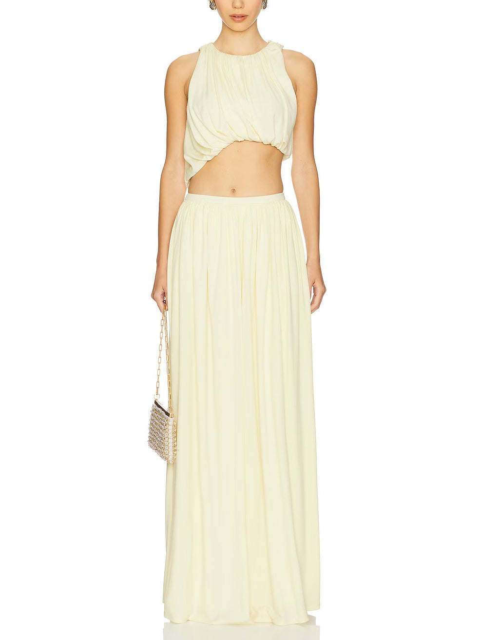 Elegant Asymmetrical Hem Cropped Top And Skirt Two-piece Set Off-White