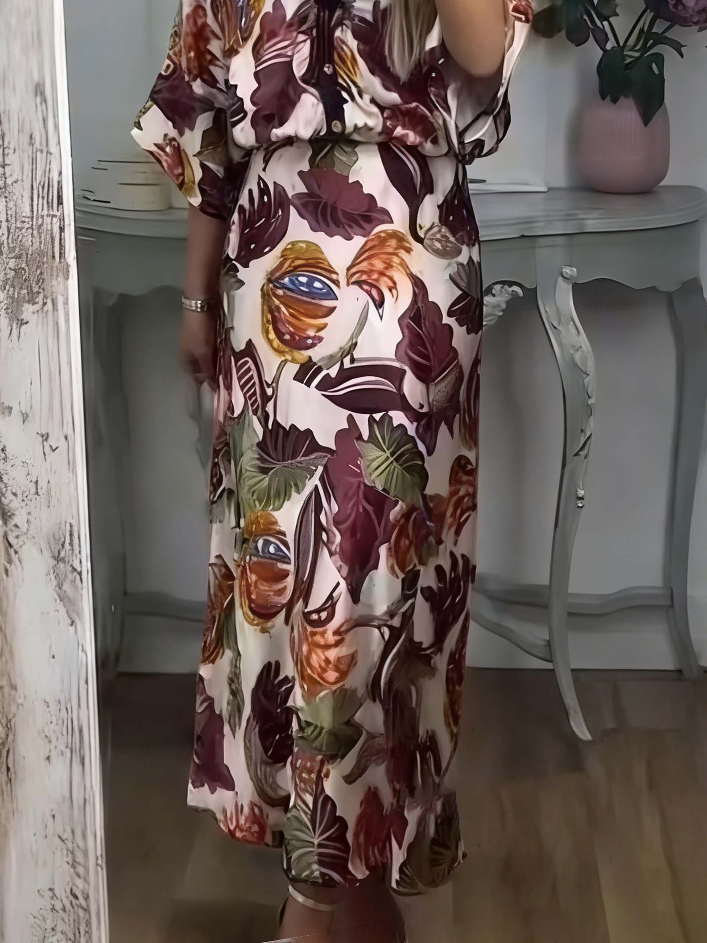 Retro Jungle Palm Leaf Satin Print Skirt Red Skirt