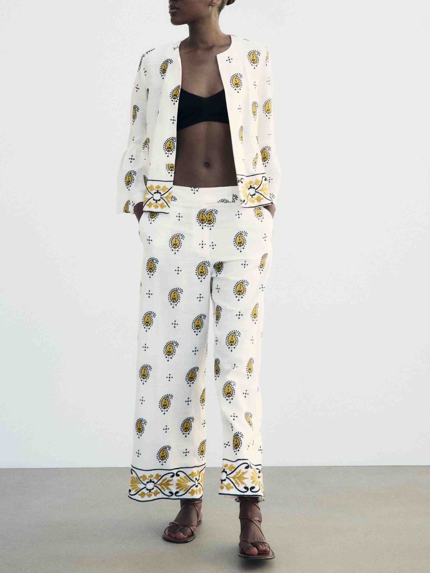 Unique And Fresh Cashew Flower Print Trumpet Sleeve Shirt