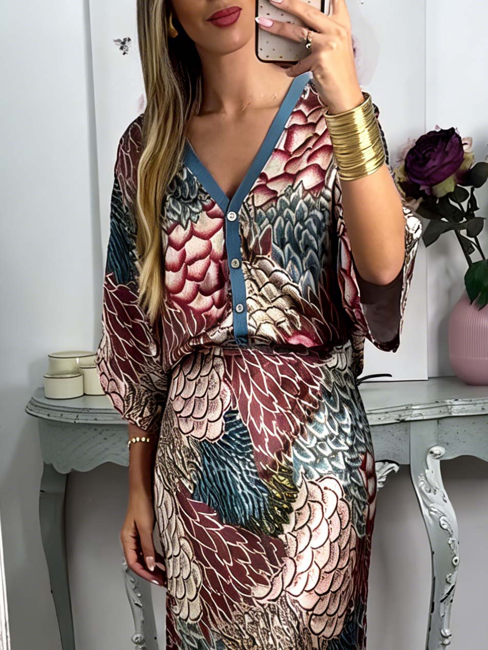 Elegant Vintage Satin Floral Print Loose Shirt Blue Top