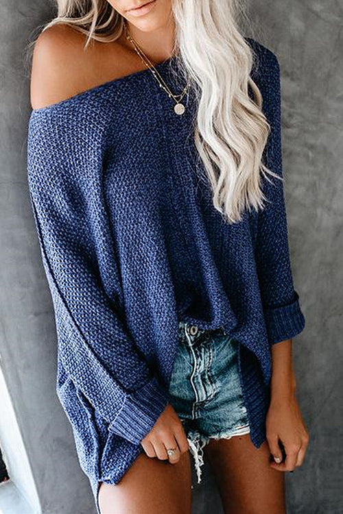 Daydreams Long Sleeve Knit Sweater Top - 2 Colors One Size Navy Blue