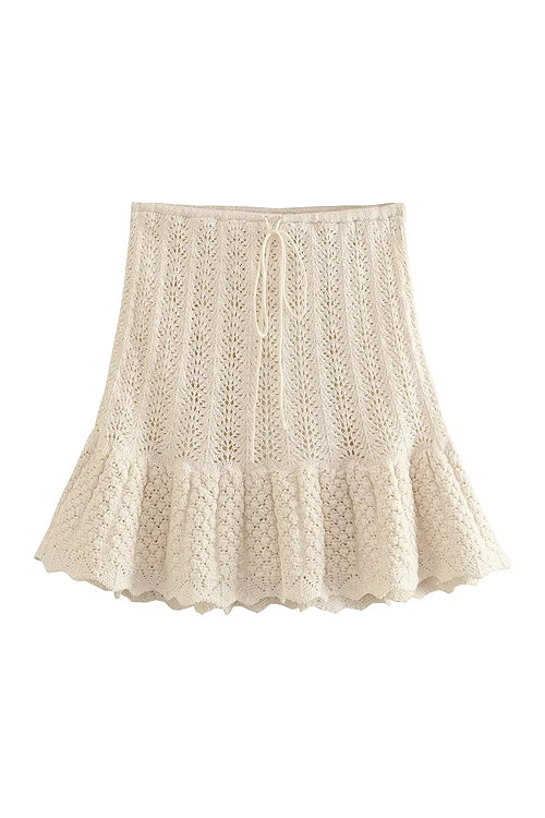 Love Story Knit Crochet Suit - 3 Colors Beige Skirt