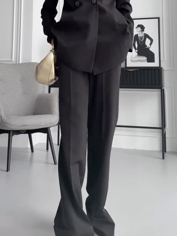 Elegant High-Waisted Suit Trousers Black