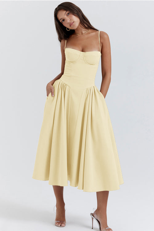 Longing For Love Strap Bustier Midi Dress - 8 Colors Cream Yellow