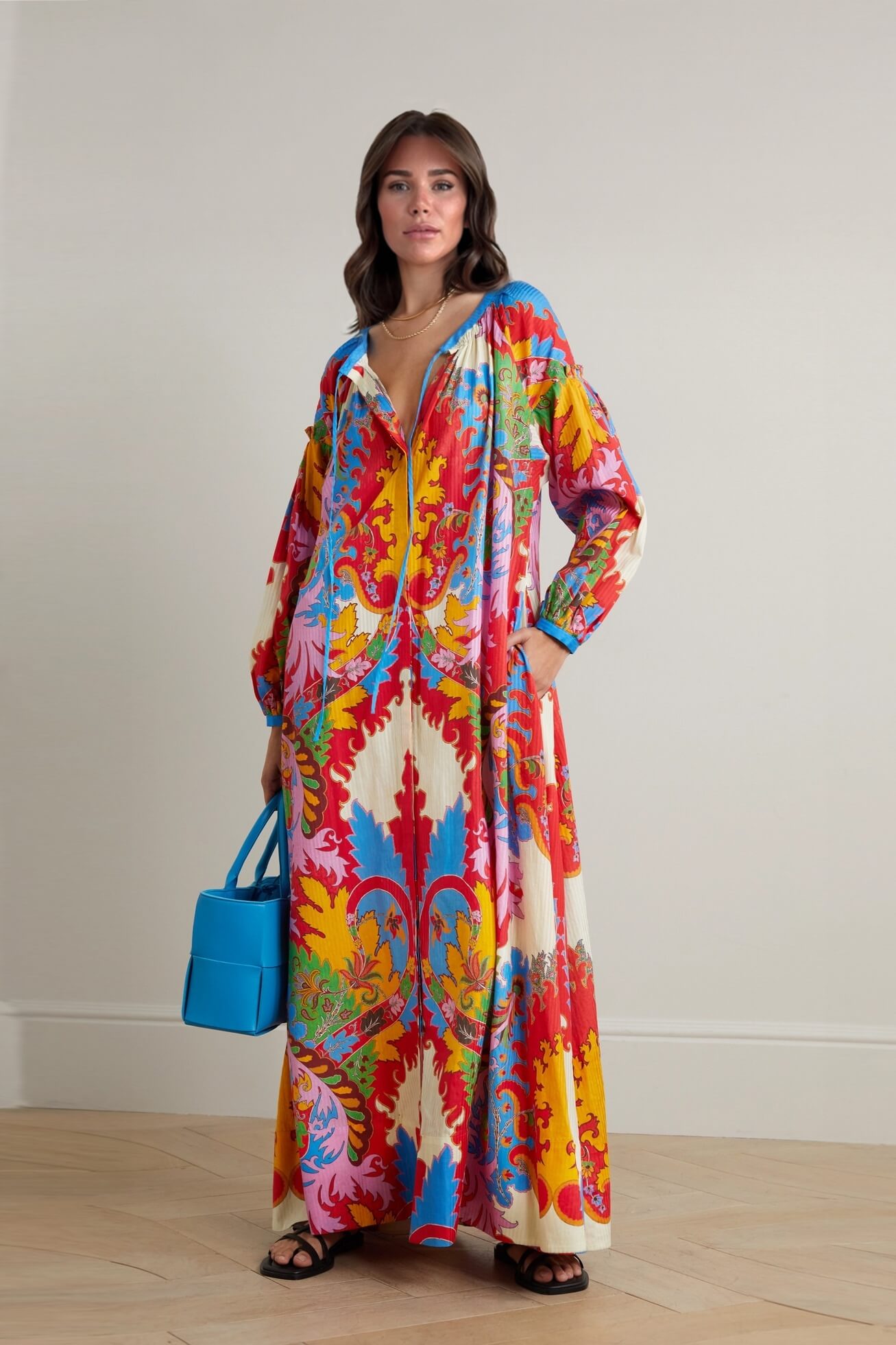 Boho Ethnic Print Loose Pocket Maxi Dress Multicolor