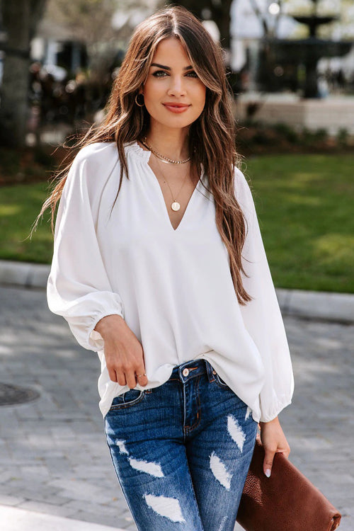 Enternally Bold V-Neck Long Sleeve Top - 3 Colors White