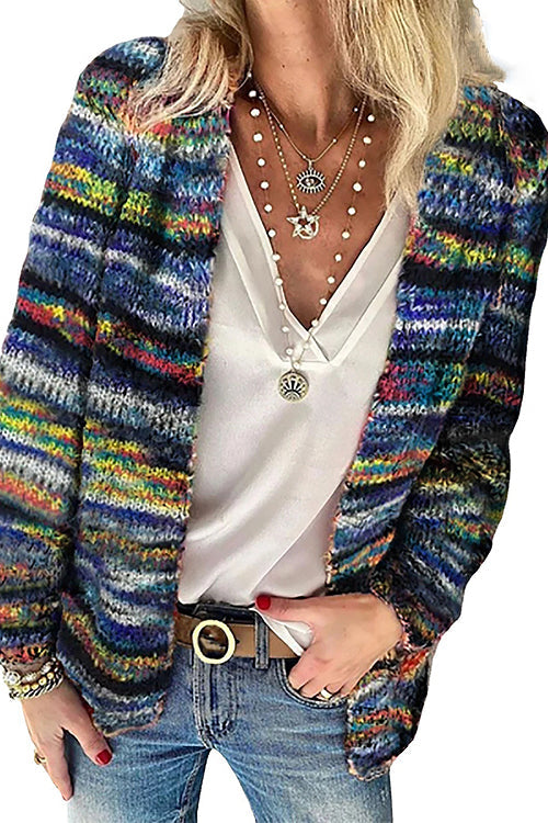 Seasonally Chic Multi Color Stripe Knit Cardigan - 2 Colors Blue