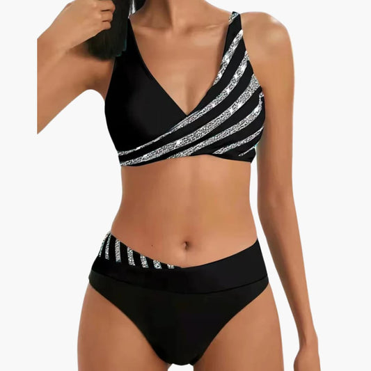 Striped Bikini - Women's Sparkly Two-Piece Swimwear Set