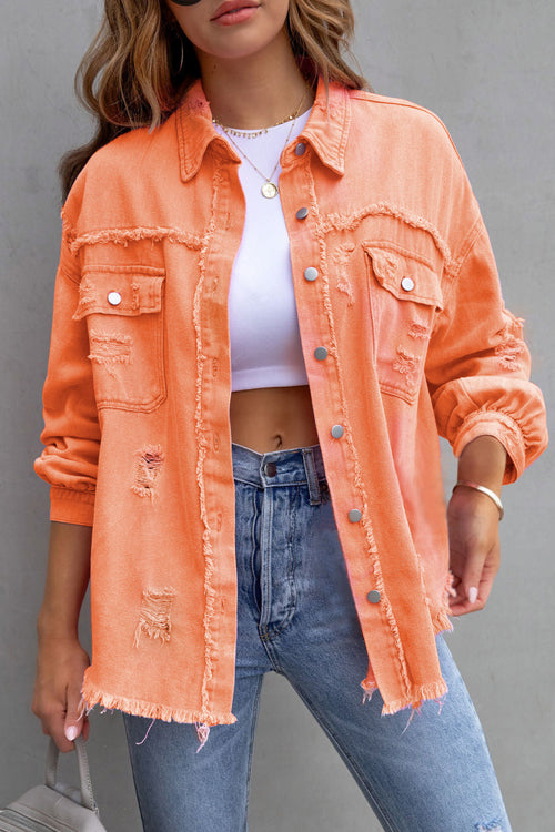 What I Like Denim Pocket Long Sleeve Shacket - 5 Colors Orange