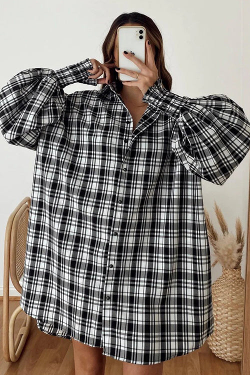 We're Better Together Plaid Long Sleeve Mini Dress - 5 Colors Black & White