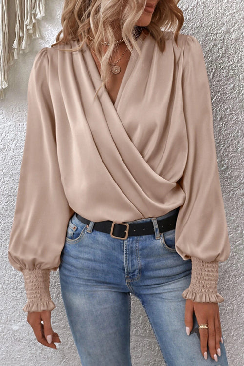 Always With Love Wrap Smocked Top - 4 Colors Champagne