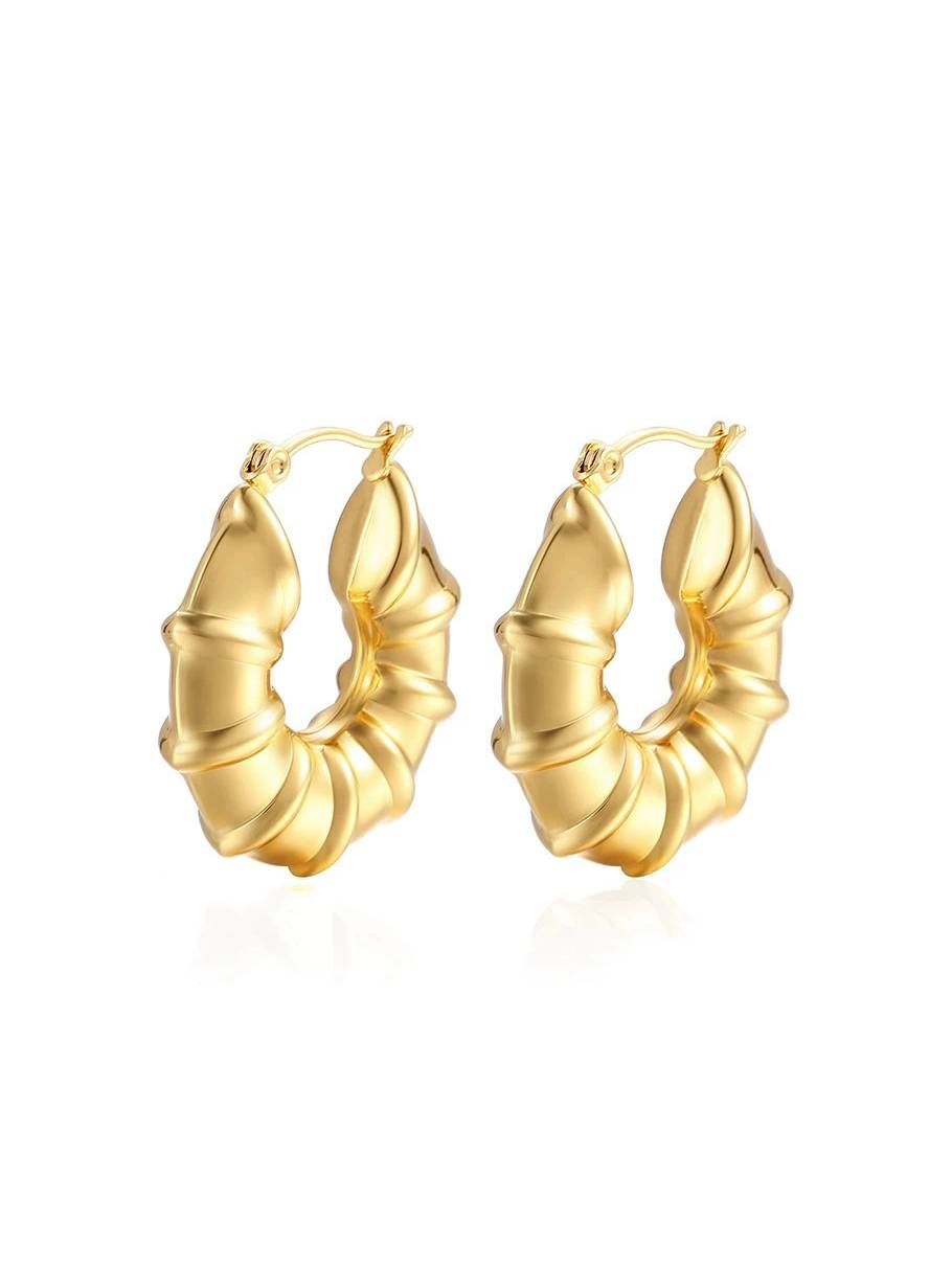 Bamboo Design Earrings Gold F