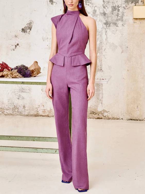 Asymmetric Design Jumpsuit Purple