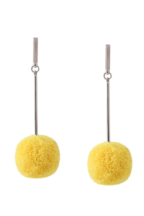 Fluffy Ball Hanging Earrings Yellow