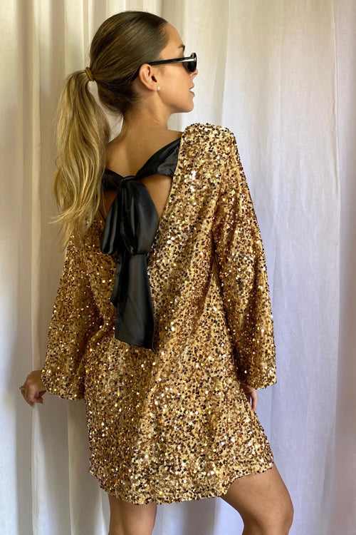Shine For Tonight Sequin Tie-Back Mini Dress - 3 Colors Golden