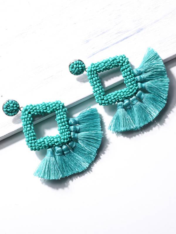 Hand-woven Tassel Earrings Blue Green F