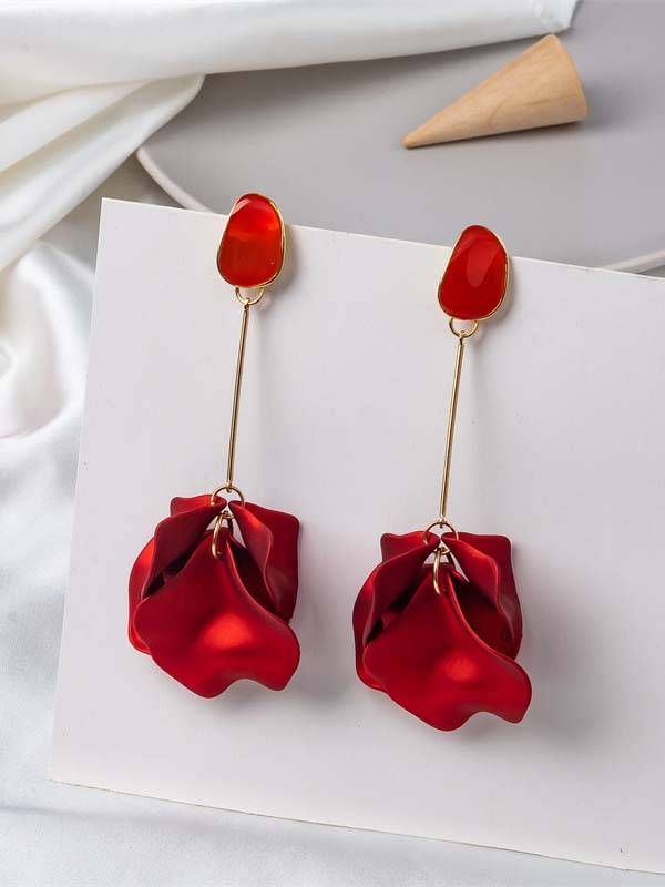 Petal Tassel Earrings Red F