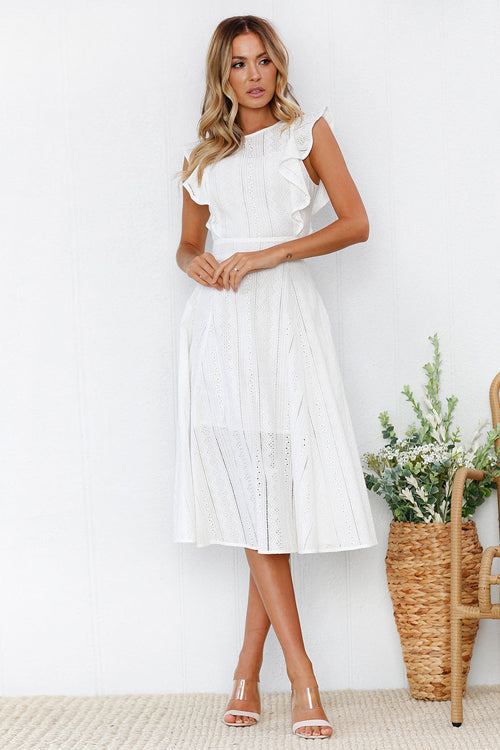 Butterfly Ruffle Sleeve Lace Midi Dress - 2 Colors White