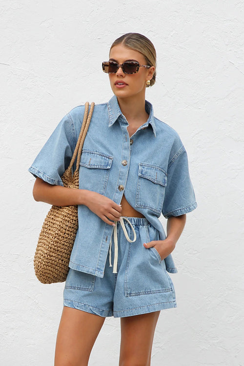 Suits You Perfectly Short Sleeve Denim Set - 4 Colors