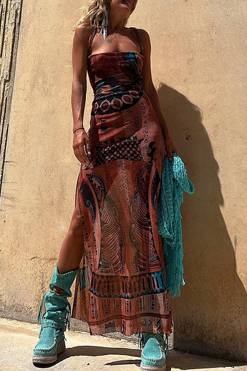 Vibrant Babe Bohemian Print Drawstring Maxi Dress - 3 Colors