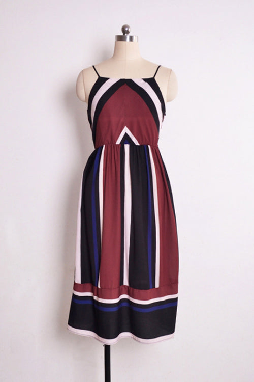 Spaghetti Stripe Midi Dress Wine Red