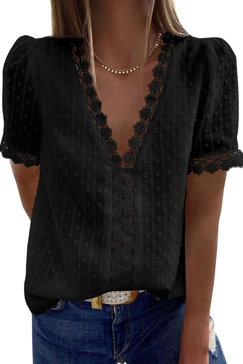 Wonderful Day Swiss Dot Lace Top - 5 Colors Black