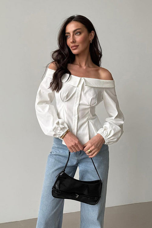 Demure and Sweet Off Shoulder Long Sleeve Top