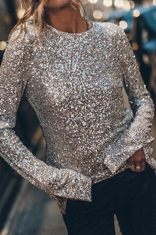 Shine For Us Sequin Long Sleeve Mini Dress - 2 Colors Silver-top