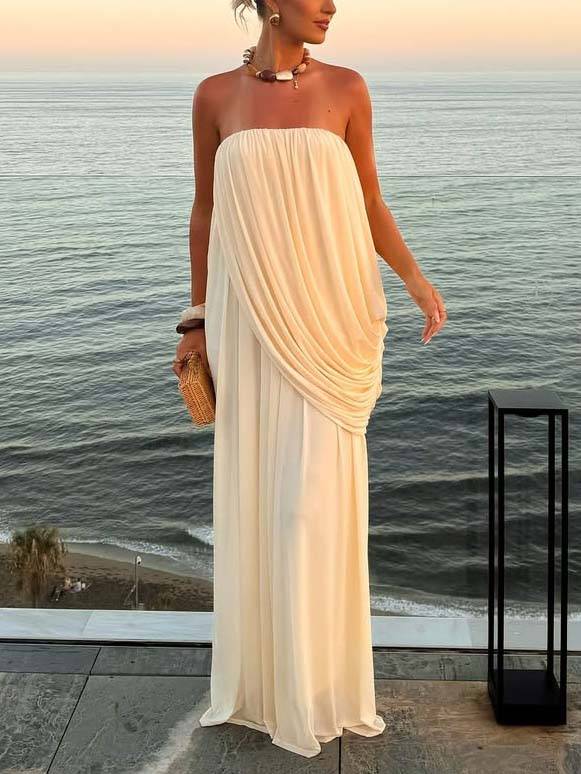 Unique Design Loose Tube Top Maxi Dress Apricot