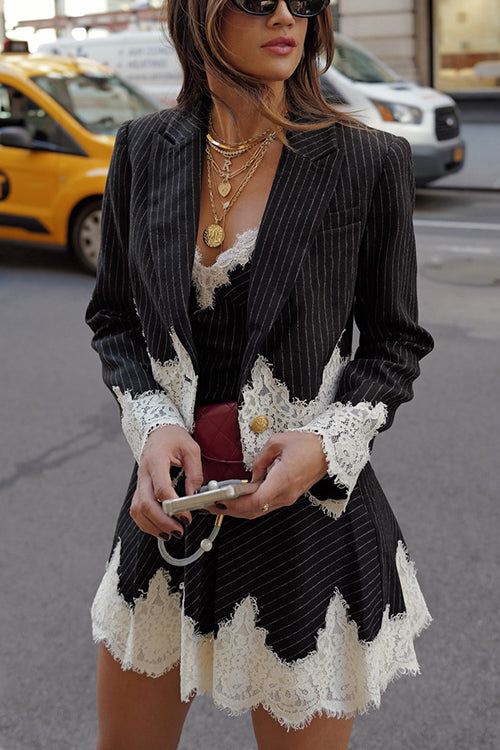 Seasoned Chicness Striped Lace Mini Dress & Blazer Dress+Blazer (Save $10)