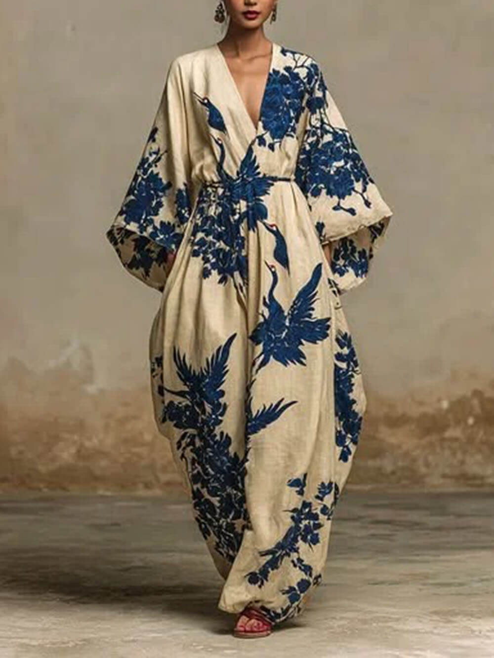 Casual Animal Print Vacation V-Neck Linen Loose Jumpsuit White