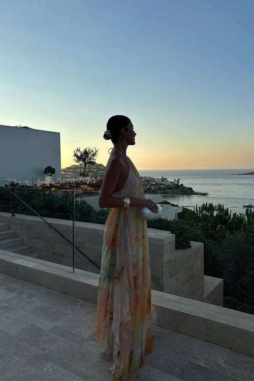 Vaivah Backless Print Chiffon Maxi Dress