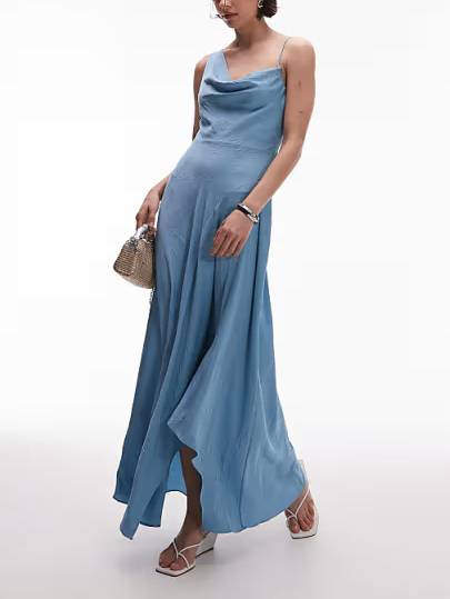 Swing Collar Irregular Hem Dress Blue