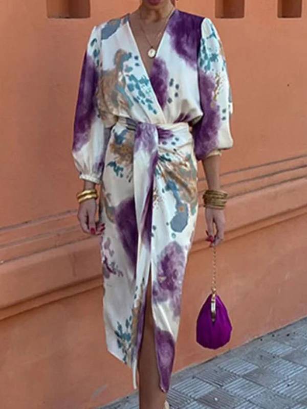 Unique Print V-Neck Shirt And Skirt Suit Printed