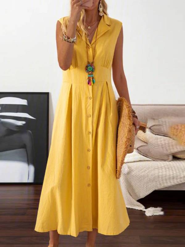 Lapel A- Line Dress Yellow
