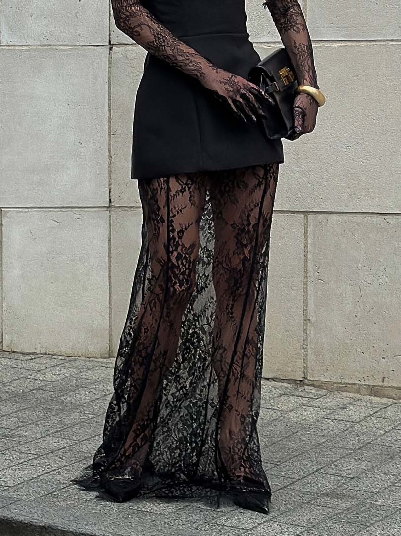 Elegant High-Waist Lace Bodycon Skirt Black