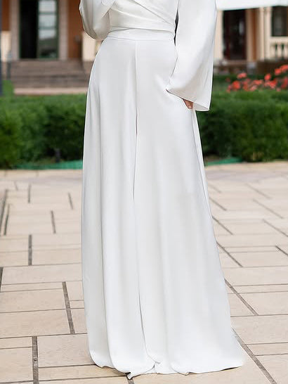 Elegant Satin Suit Wide-leg Pants White