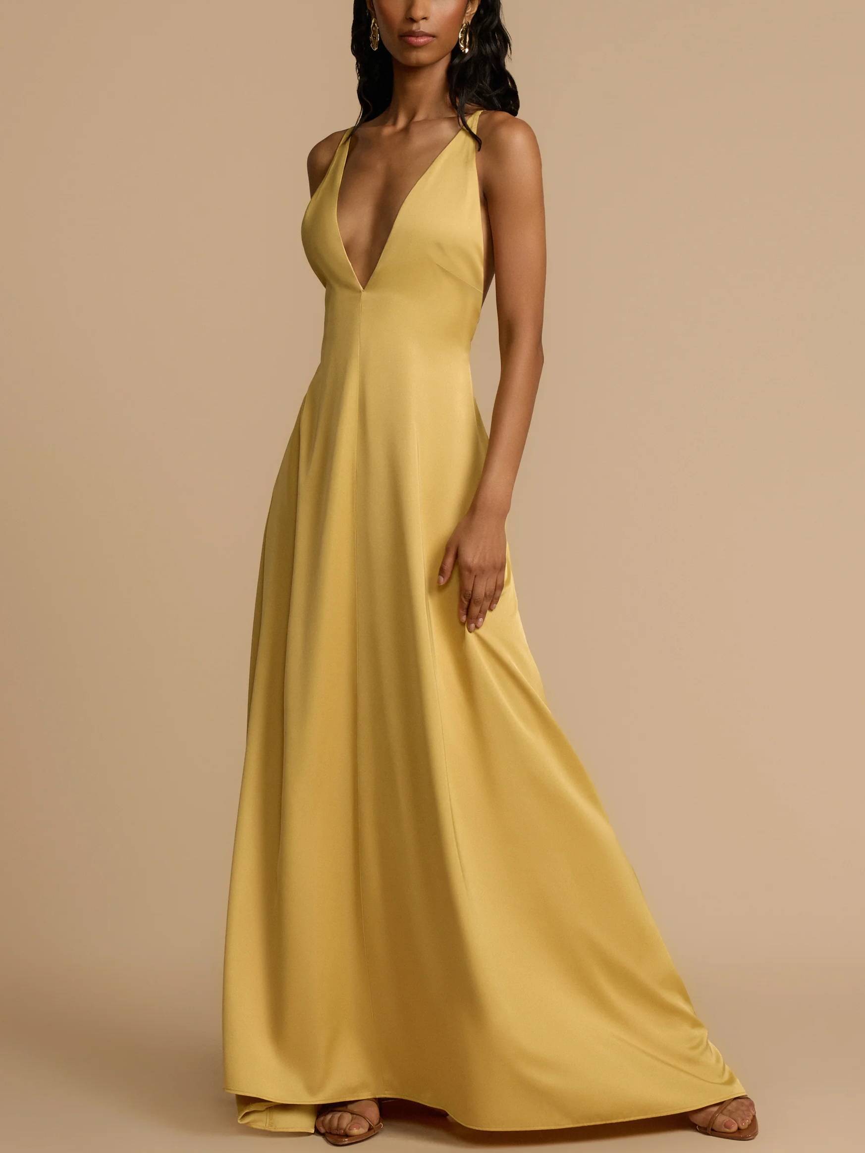 Deep V-neck Backless Maxi Dress Yellow